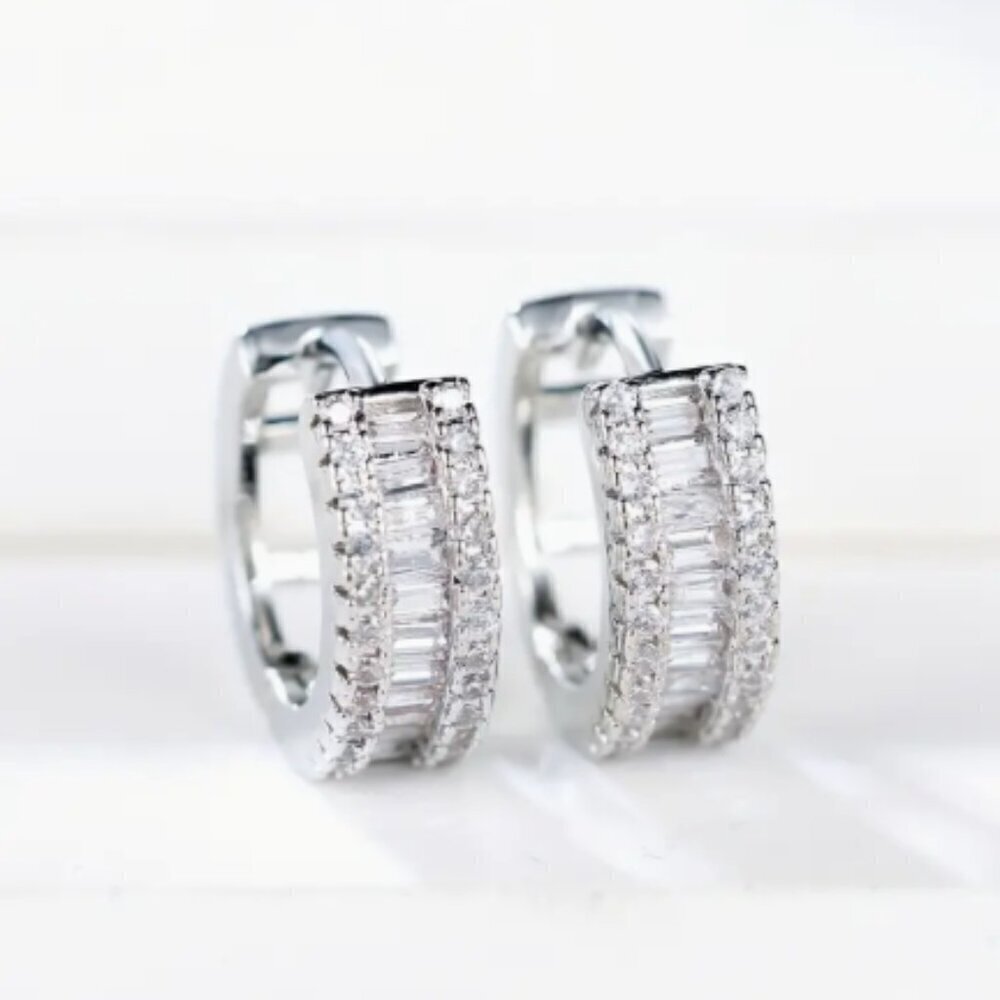 Small Huggie Earrings with Tons of Bling Blue 1413